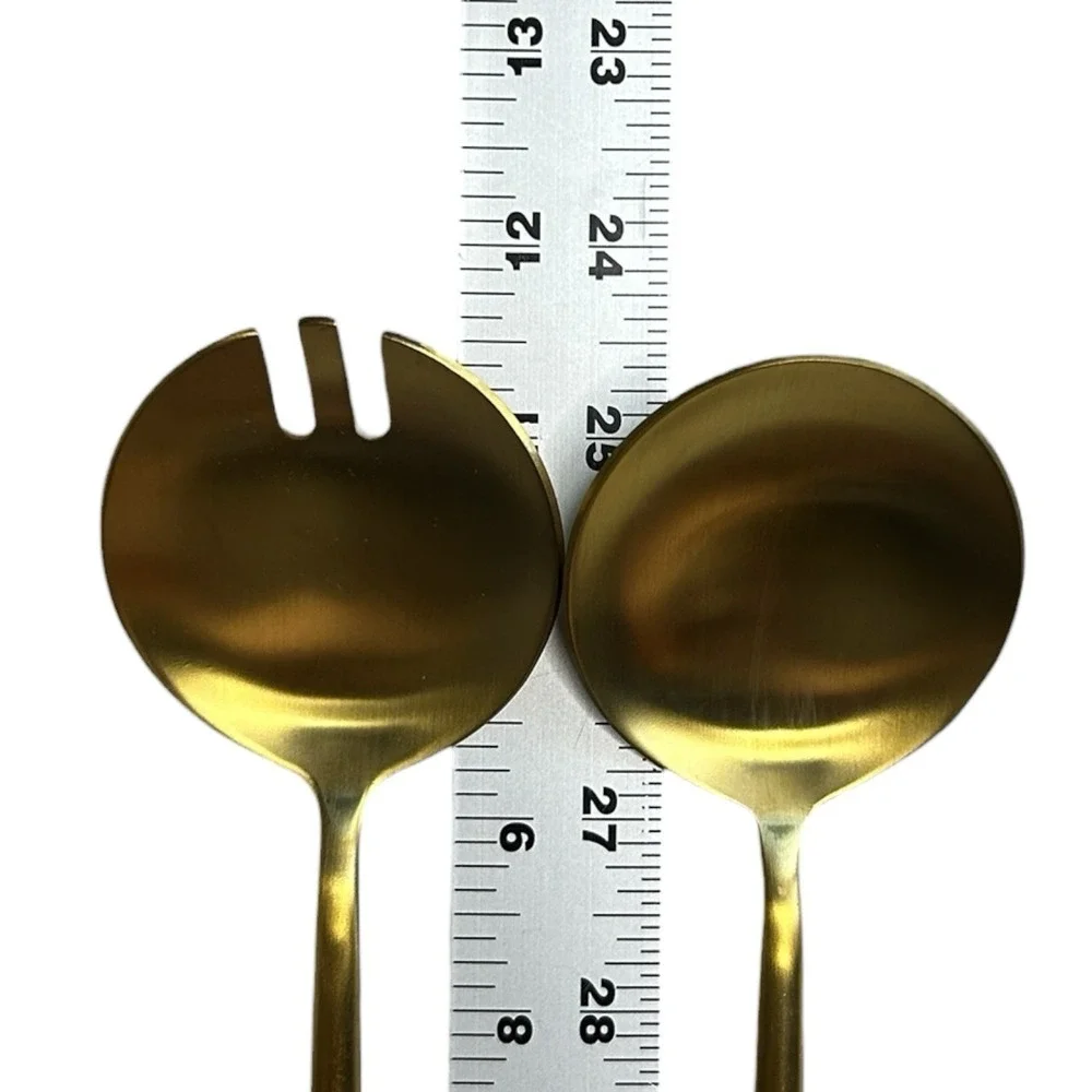 TAJA Collection Salad Servers Set Gold Stainless Steel Modern Brass Tone 11.8